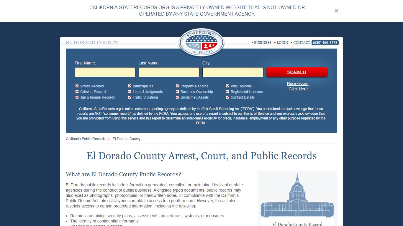 El Dorado County Arrest, Court, and Public Records