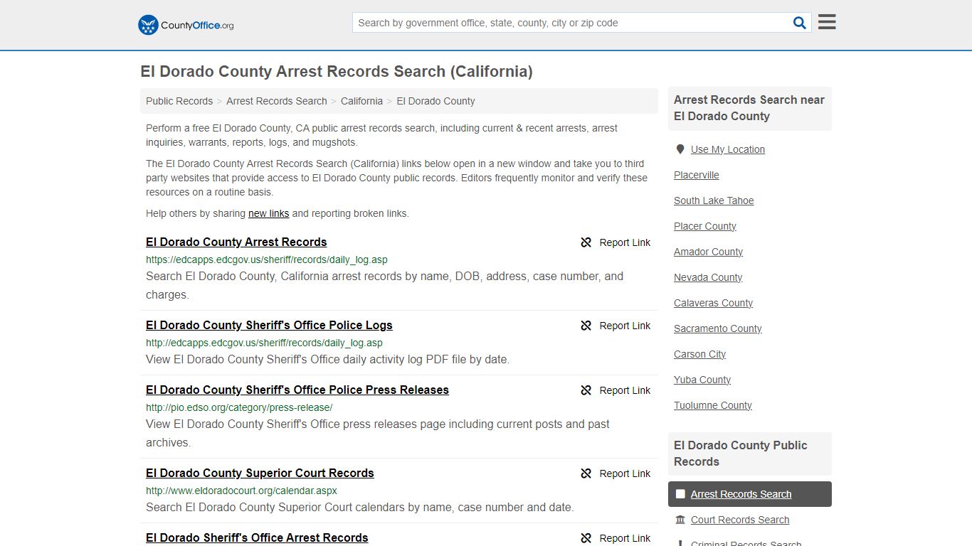El Dorado County Arrest Records Search (California)