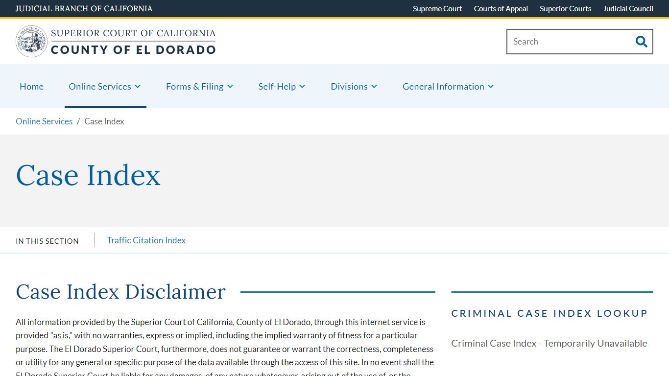 Case Index | Superior Court of California | County of El Dorado
